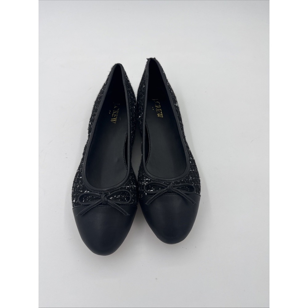 JCrew Ballet Flats Fall Tweed with Cap Toe Women's Size 8 Black White Academia